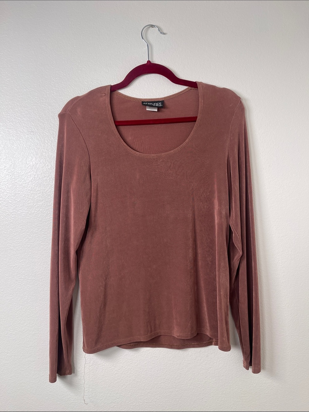 Attitudes by Renee Scoop Neck Long Sleeve Top - Mauve